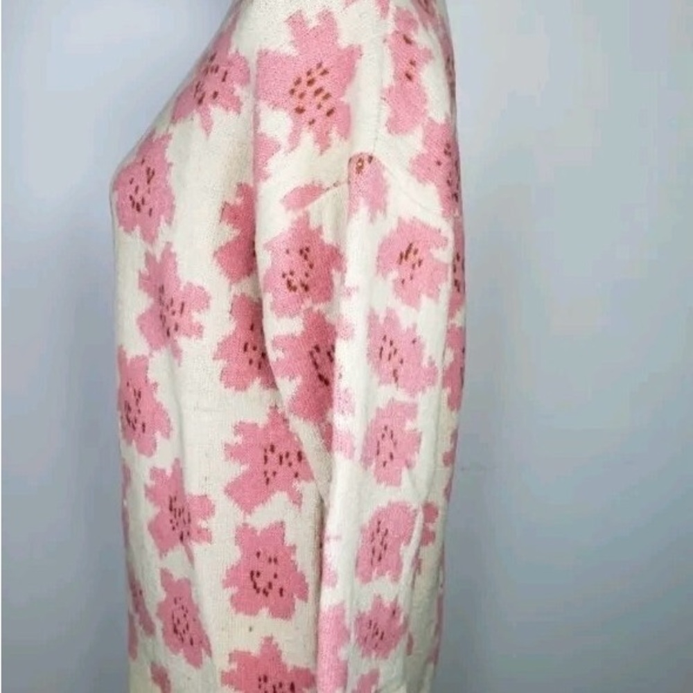 FRNCH Cream Crewneck Sweater with Pink Floral Pattern